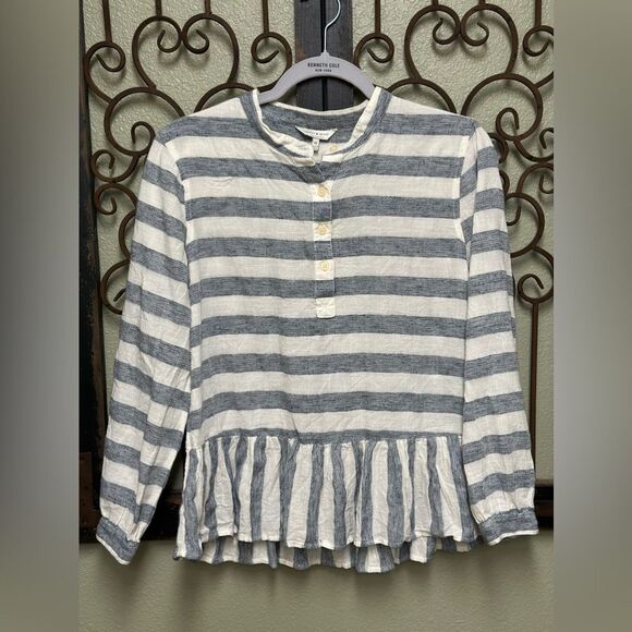 Lucky Brand 1/2 button long sleeve ruffle hem top - Picture 1 of 5